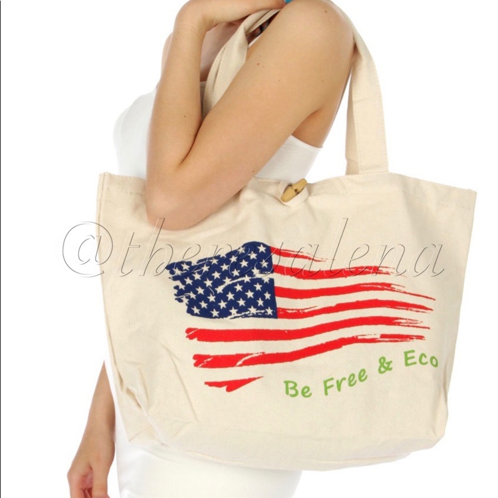 🇺🇸 Eco canvas shoulder bag with American flag